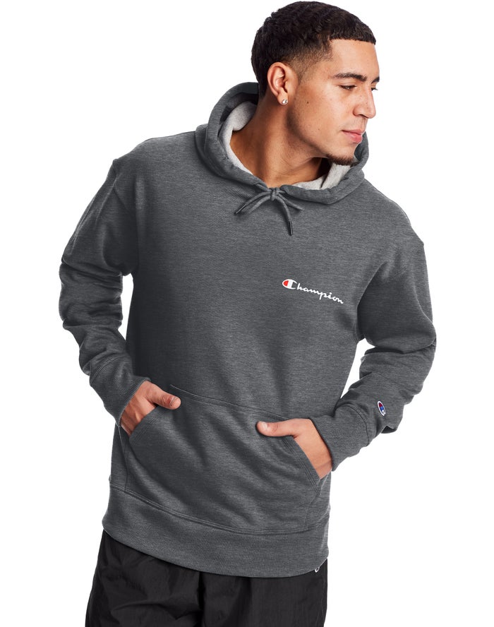 Sudadera Con Capucha Champion Hombre - Powerblend Fleece Script Logo ( Gris Oscuro ) 6507419-AJ